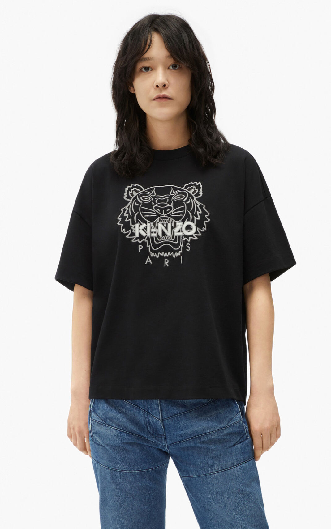 Kenzo Tiger boxy Tişört Bayan Siyah | 3806-UFAYD